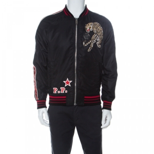 مملوكة مسبقًا Phillipp Plein Black Embellished Tiger Bomber Jacket M