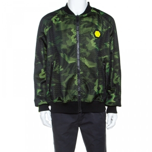 مملوكة مسبقًا Phillip Plein Green Camouflage Print Mesh Overlay Apple Tree Bomber Jacket 3XL
