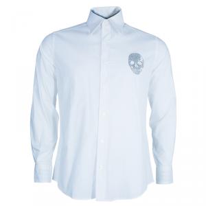 Pre Owned Philipp Plein Men's White Embellished Shirt L