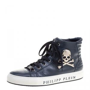 Philipp Plein Navy Blue Leather Flight High Top Sneakers Size 43