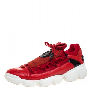 Philipp Plein Red Leather And Stretch Fabric Low Top Sneakers Size 40