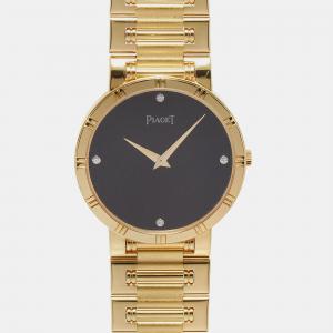 Piaget Black 18k Yellow Gold Diamond Dancer 84023 Quartz Men's Wristwatch 31 mm