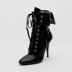 Giuseppe Zanotti For Pierre Balmain Black Leather Lace-Up Folded Boots Size 37