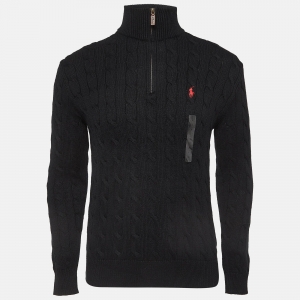 Pre Owned Polo Ralph Lauren Black Patterned Cotton Knit Sweater S