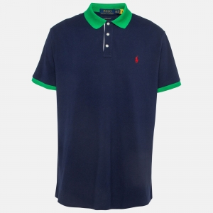 Polo Ralph Lauren Navy Blue Contrast Trim Cotton Pique Polo T-Shirt XXL