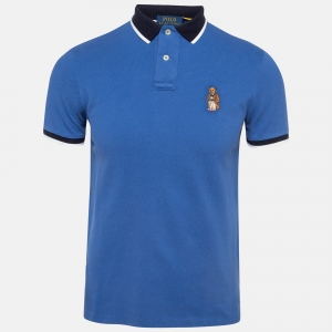 Polo Ralph Lauren Blue Embroidered Cotton Polo T-Shirt S
