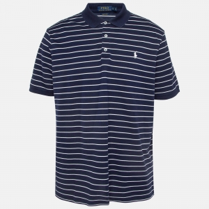 Polo Ralph Lauren Navy Blue Striped Stretch Knit Polo T-Shirt XL