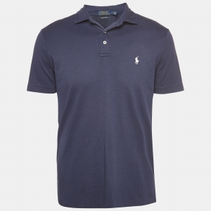 Pre Owned Polo Ralph Lauren Navy Blue Embroidered Cotton Polo T-Shirt M