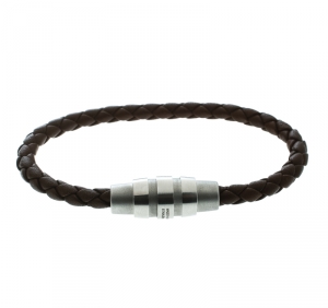 Porsche Design Grooves Brown Braided Leather Stainless Steel Bracelet