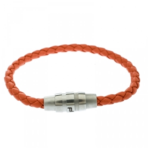 Porsche Design Grooves Orange Stainless Steel Braided Leather Bracelet