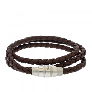 Porsche Design Grooves Brown Leather Stainless Steel Triple Wrap Bracelet