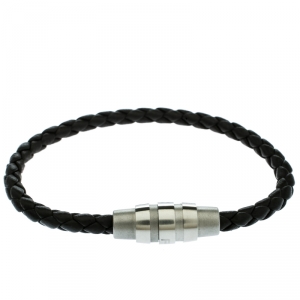 Porsche Design Grooves Brown Braided Leather Stainless Steel Bracelet