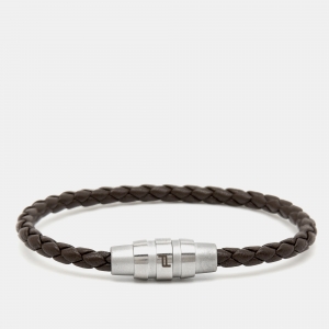 Porsche Design Grooves Brown Braided Leather Stainless Steel Bracelet