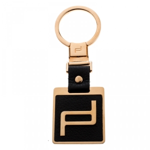 ميدالية مفاتيح بورش ديزاين أيكون جلد أسود ذهبية اللون