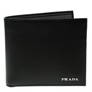 Prada Black Saffiano Bicolo Leather Bifold Wallet