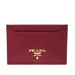 Prada Red Saffiano Leather Card Holder 