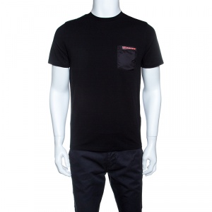 Prada Black Pocket and Shoulder Patch Detail Cotton T-Shirt M
