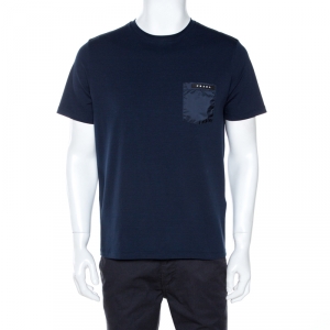 Prada Navy Blue Cotton Pocket & Shoulder Patch Detail T-Shirt L