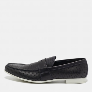 Prada Black Perforated Leather Slip On Loafers Size 43