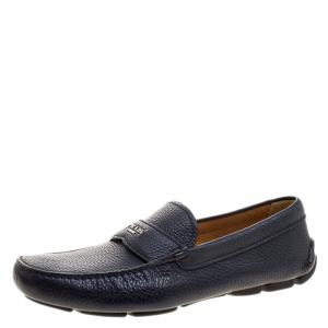 Prada Dark Blue Pebbled Leather Loafers Size 42