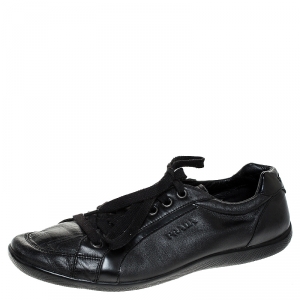 Prada Black Leather Low Top Sneakers Size 44.5