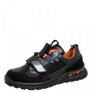Prada Two Tone Mechano Leather, Mesh And Suede Platform Sneakers Size 43.5