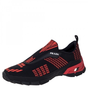 Prada Black/Orange Knit Fabric Cross Action Sneakers Size 41