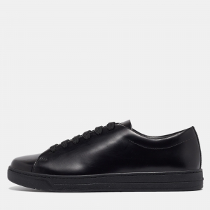 Prada Black Brushed Leather Low Top Sneakers Size 42