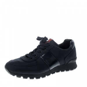 Pre Owned Prada Sport Dark Blue Canvas and Leather Sneakers Size 42.5