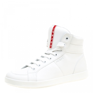 Pre Owned Prada Sport White Leather High Top Sneakers Size 41