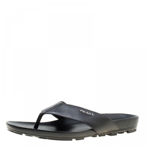 Prada Sport Black Leather Thong Sandals Size 45