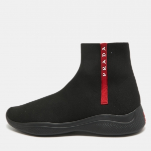 Pre Owned Prada Sport Black Knit Fabric High Top Sneakers Size 42.5