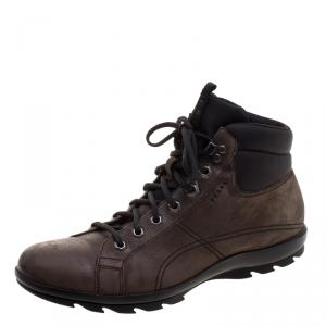 Prada Sport Graphite Brown Leather High Top Hiking Boots Size 42
