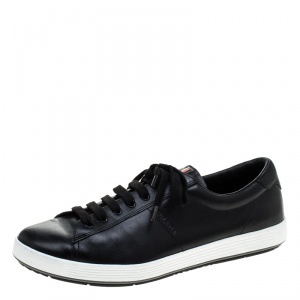 Prada Sport Black Leather Low Top Sneakers Size 42.5
