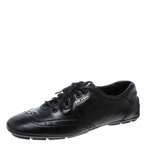 Prada Sport Black Leather Low Top Sneakers Size 41