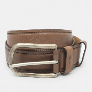 Pre Owned Prada 110 Buckle Belt Brown Leather