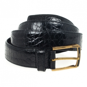 Prada Black Patent Crocodile Leather Belt 95 CM