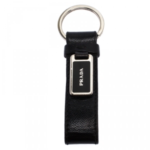 Prada Black Saffiano Leather Logo Key Chain