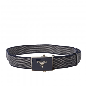 Prada Blue/Grey Woven Fabric Buckle Belt 95CM