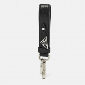 Prada Black Leather Logo Key Chain 