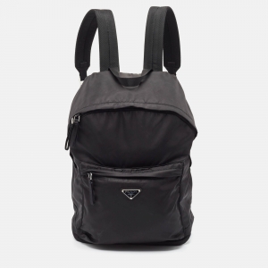 Prada Black Nylon Zip Backpack