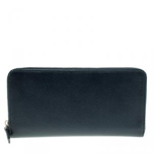 Prada Dark Blue Saffiano Leather Zip Around Agenda Cover