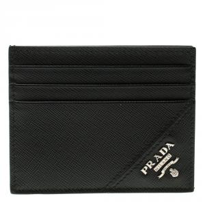 Prada Black Saffiano Metal Leather Card Holder