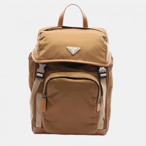 Prada Brown Nylon Leather Tessuto+Vitello Backpack