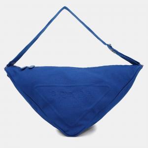 Pre Owned Prada Triangle Messenger Bag Blue Canvas