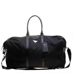 Prada Black Nylon and Saffiano Leather Trim Duffel Bag
