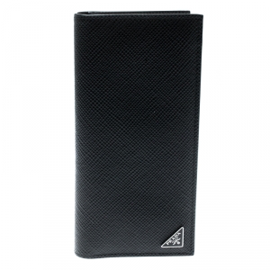 Prada Black Leather Bi Fold Card Holder