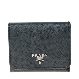 Prada Dark Grey Saffiano Leather Trifold Wallet