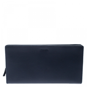 Prada Navy Blue Saffiano Leather Bifold Long Wallet