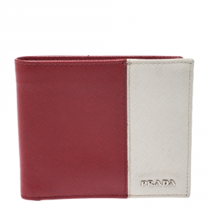 Prada Red/White Saffiano Leather Bifold Wallet